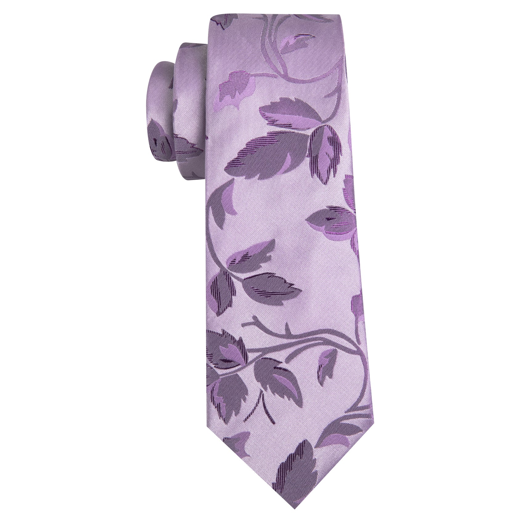 Pale Lavender Leaf Floral Silk Tie Handkerchief Cufflinks Set