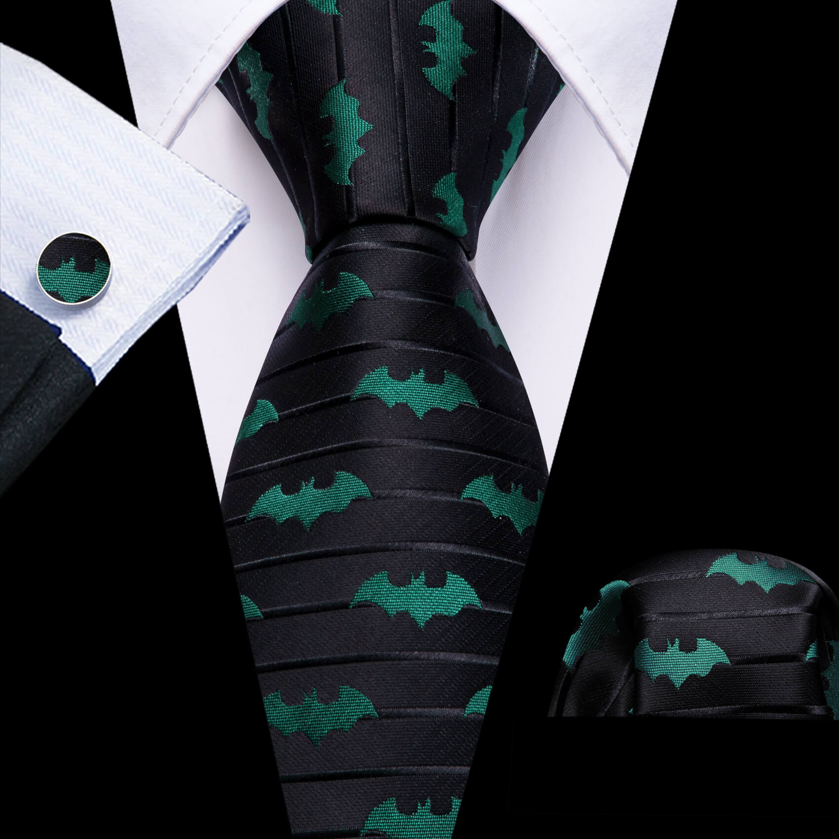 black  green bat neck ties for men