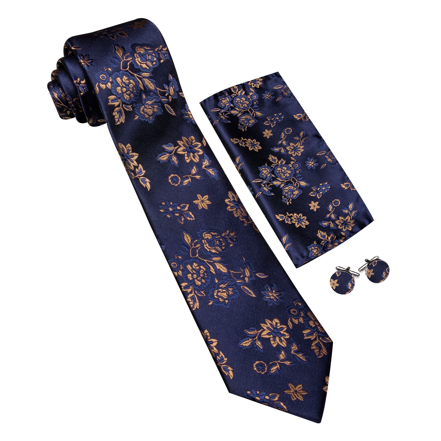  Blue Tie Men's Brown Jacquard Floral Pattern Necktie Set