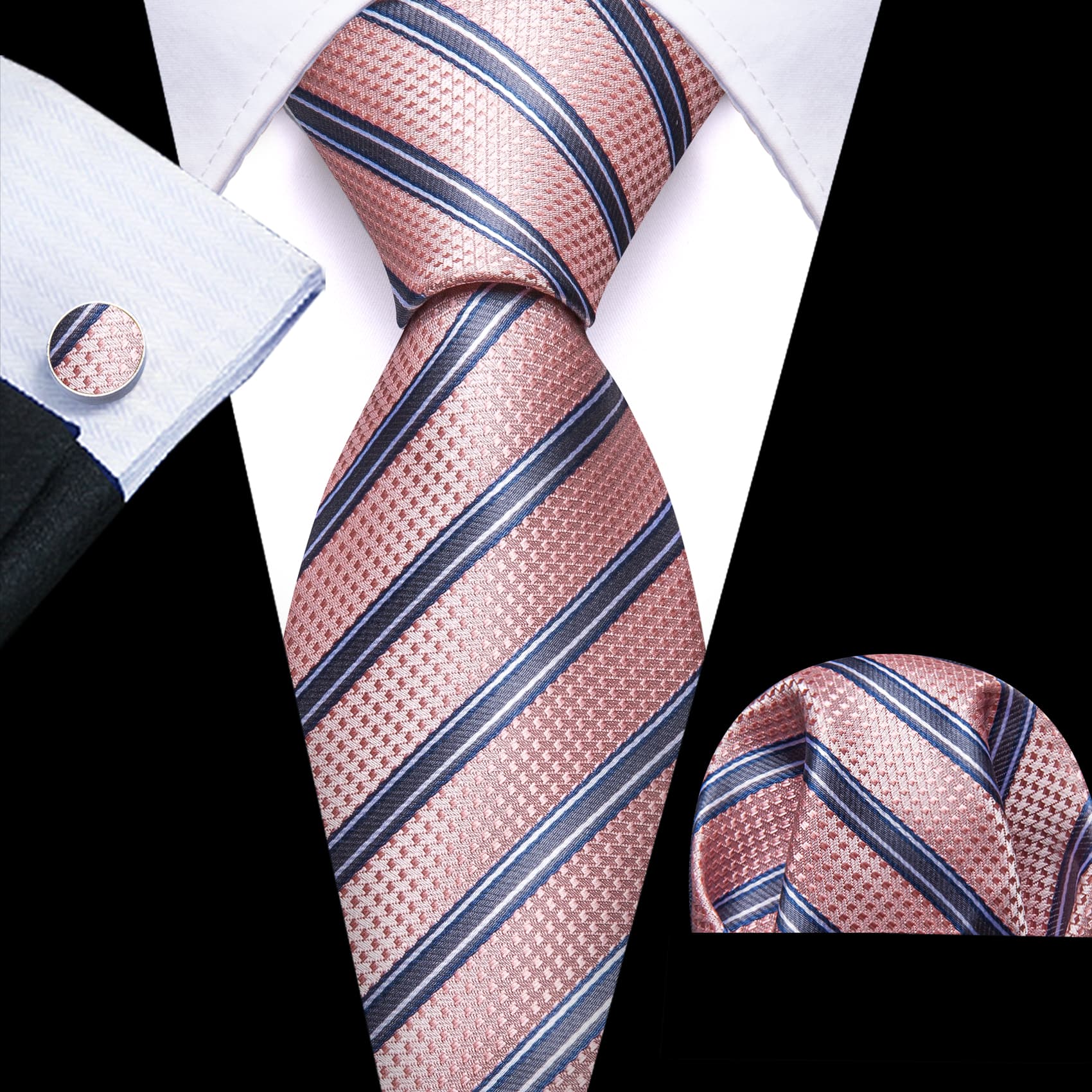 pink blue striped necktie