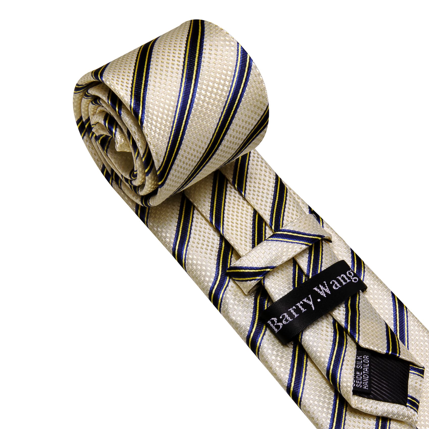 Beige Dark Blue Stripes Men Tie Handkerchief Pocket Set