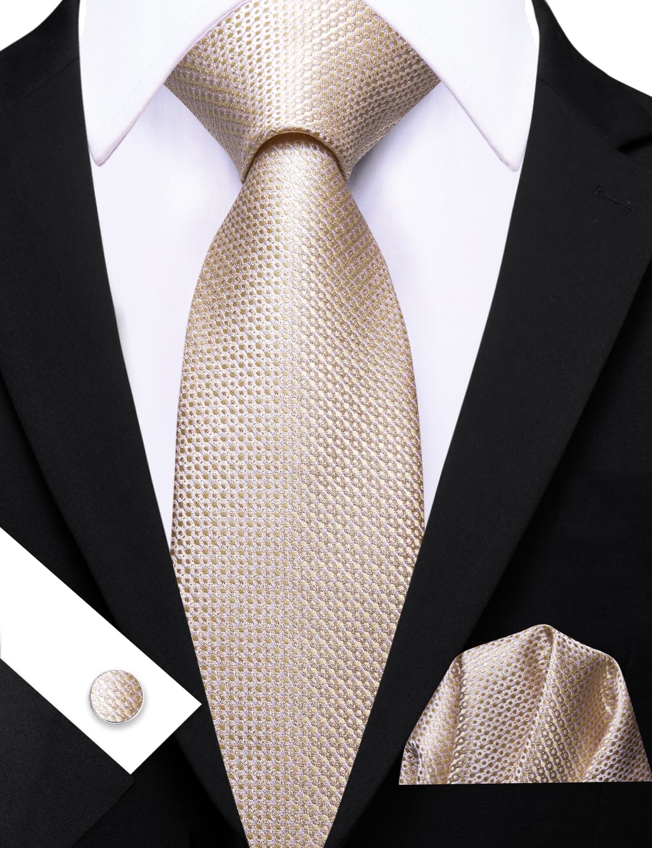 Champagne Beige Geometric Necktie Men's Tie Set for Wedding