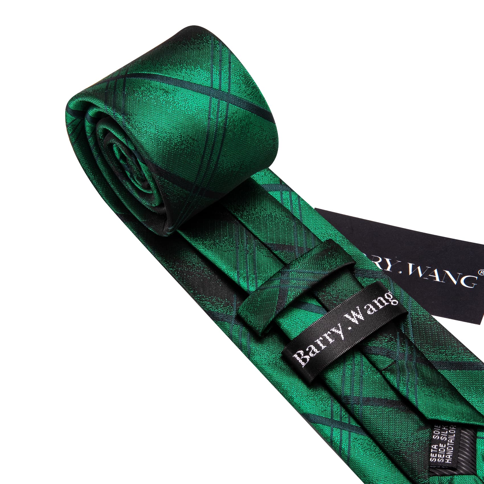 Emerald Green Plaid Men's Business Tie Hanky Cufflinks Set