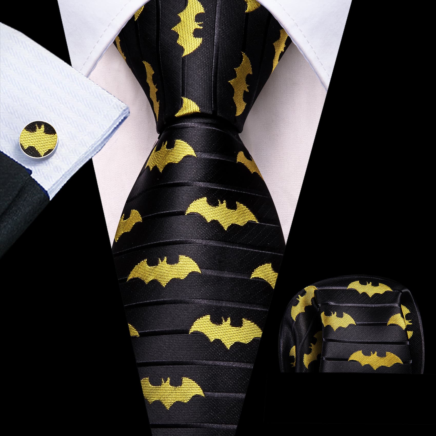 black  yellow bat mens neck ties