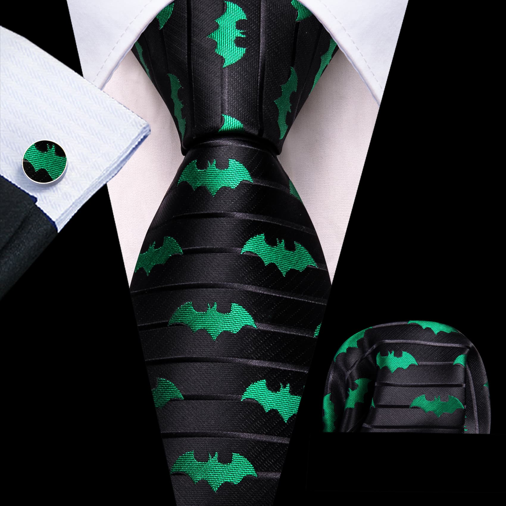 black  green bat neck ties for men