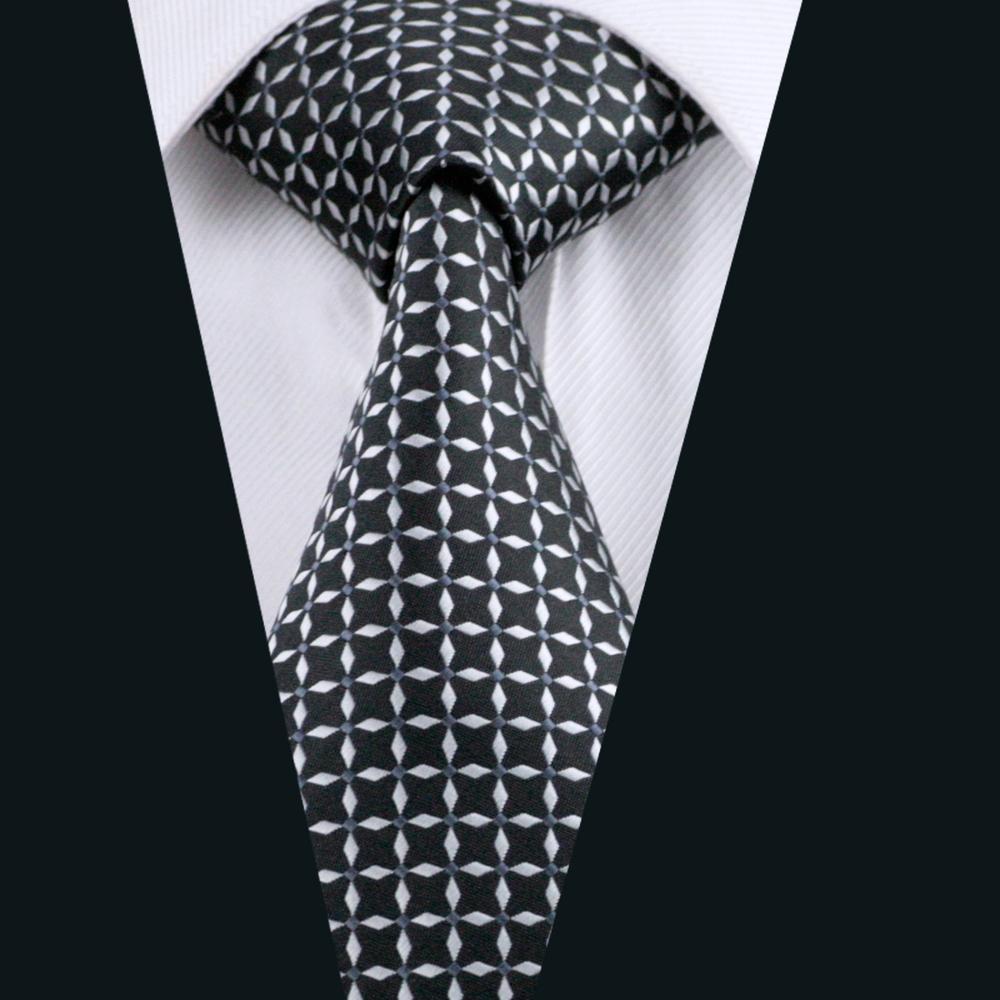 Black White Plaid Silk Men's Tie Pocket Square Cufflinks Set - barry-wang