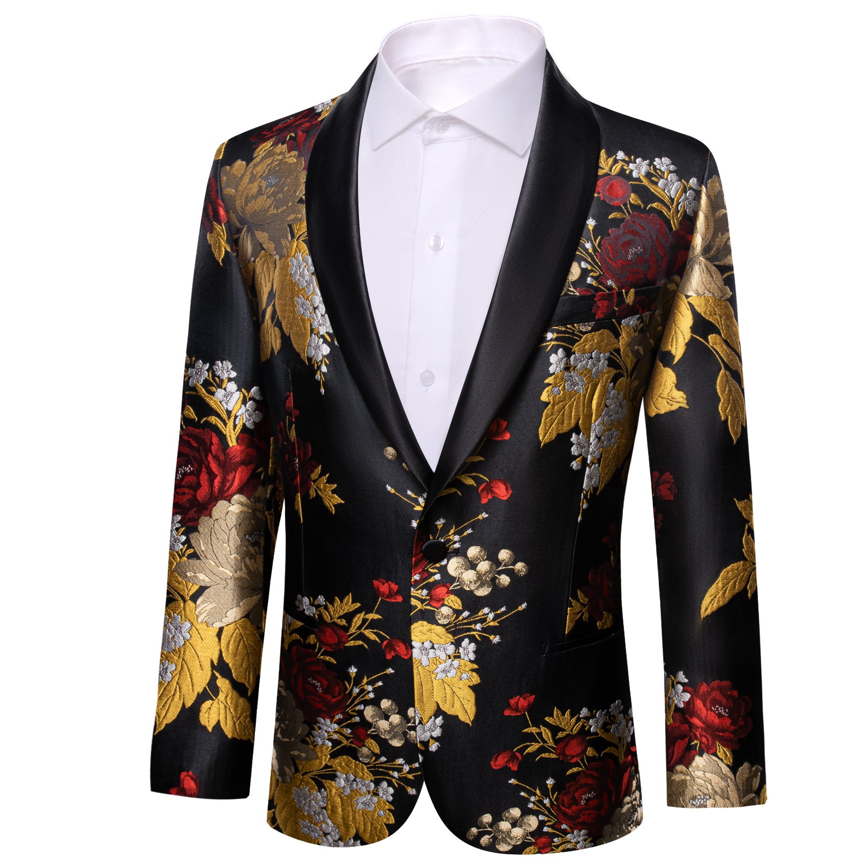 Men floral blazer jacket gold white jacket, Men's Fashion, Coats, Jackets  and Outerwear on Carousell