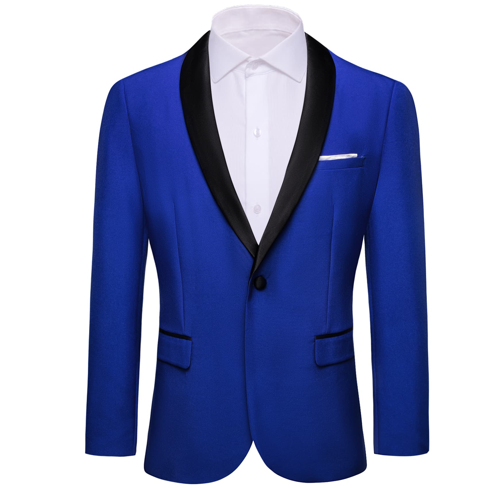 Men's Top Black Shawl Lapel Royal Blue Suit Formal Blazer