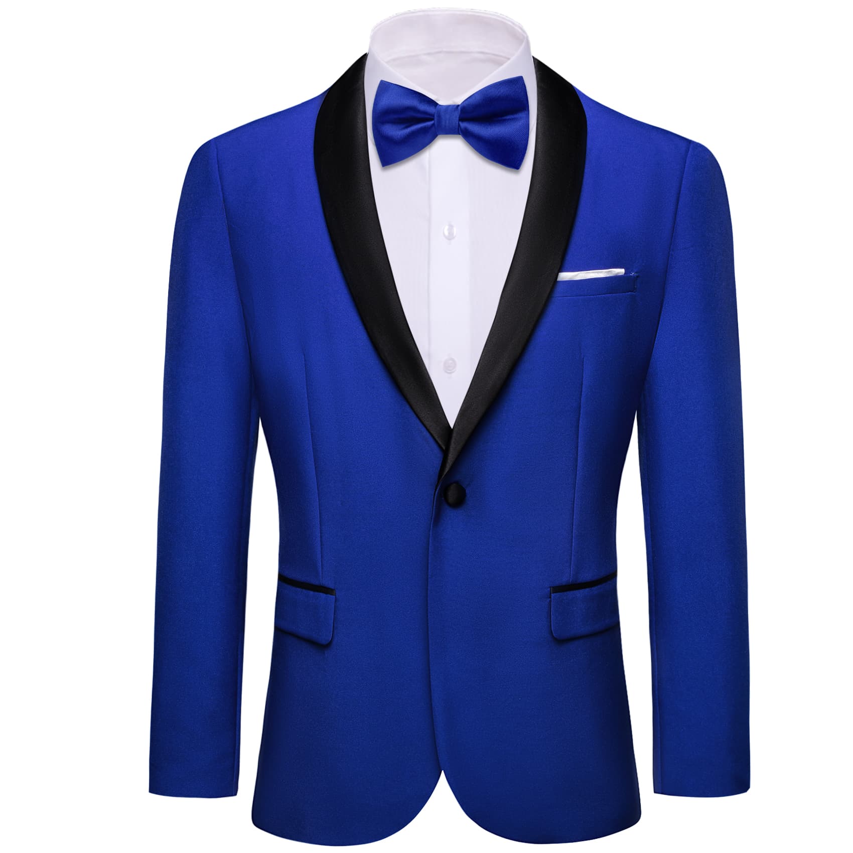 Men's Top Black Shawl Lapel Royal Blue Suit Formal Blazer