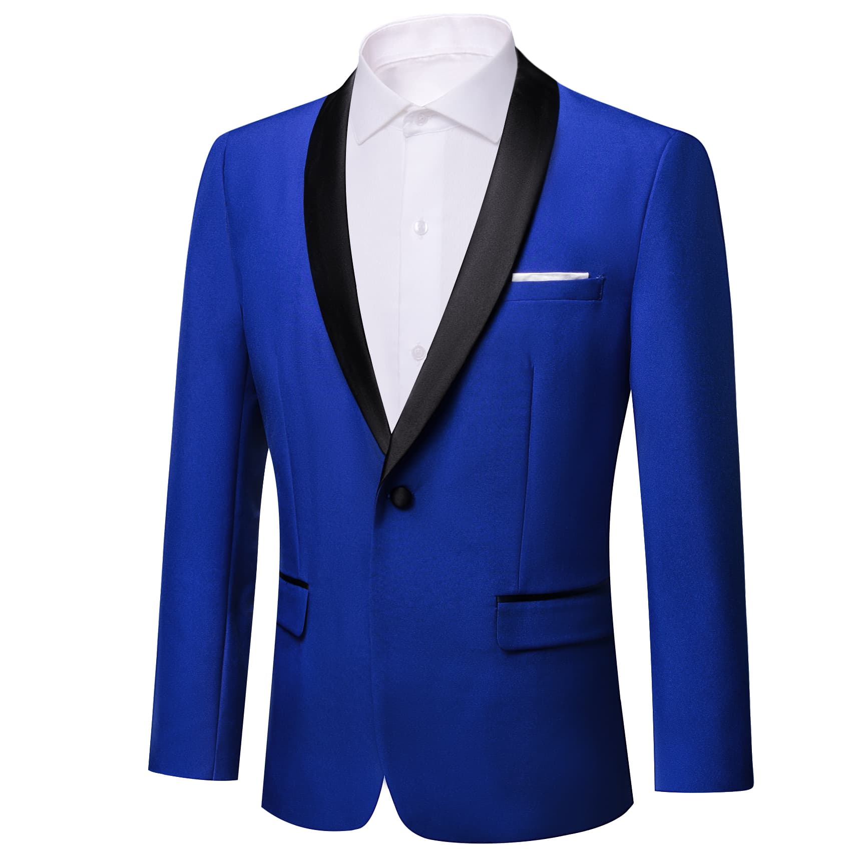 Men's Top Black Shawl Lapel Royal Blue Suit Formal Blazer