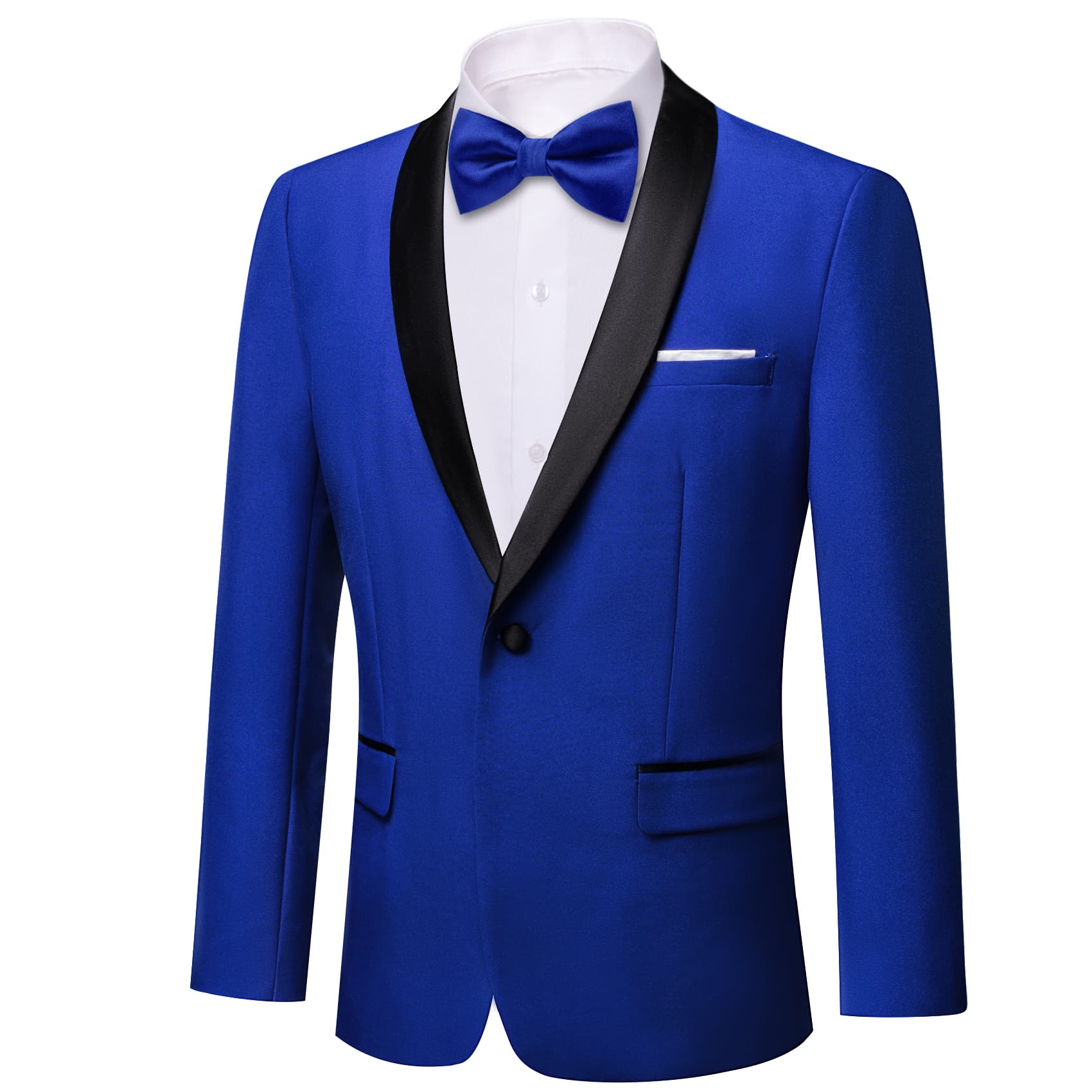 Men's Top Black Shawl Lapel Royal Blue Suit Formal Blazer