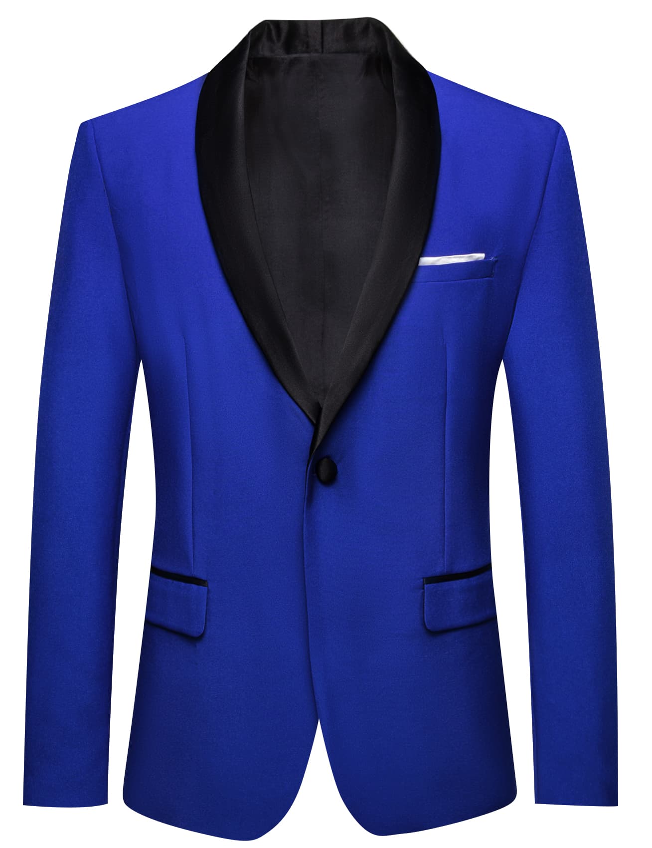 Men's Top Black Shawl Lapel Royal Blue Suit Formal Blazer