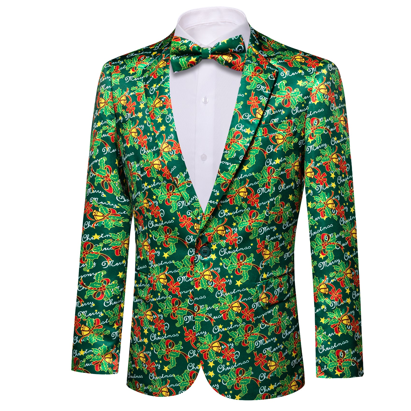 Christmas Men's Green Dress Xmas pattern Suit Jacket Slim One Button Stylish Blazer