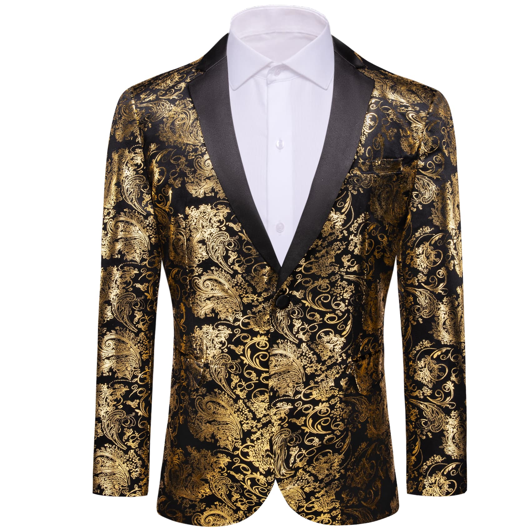 Men's Blazer Black Notched Lapel Gold Paisley Suit Top