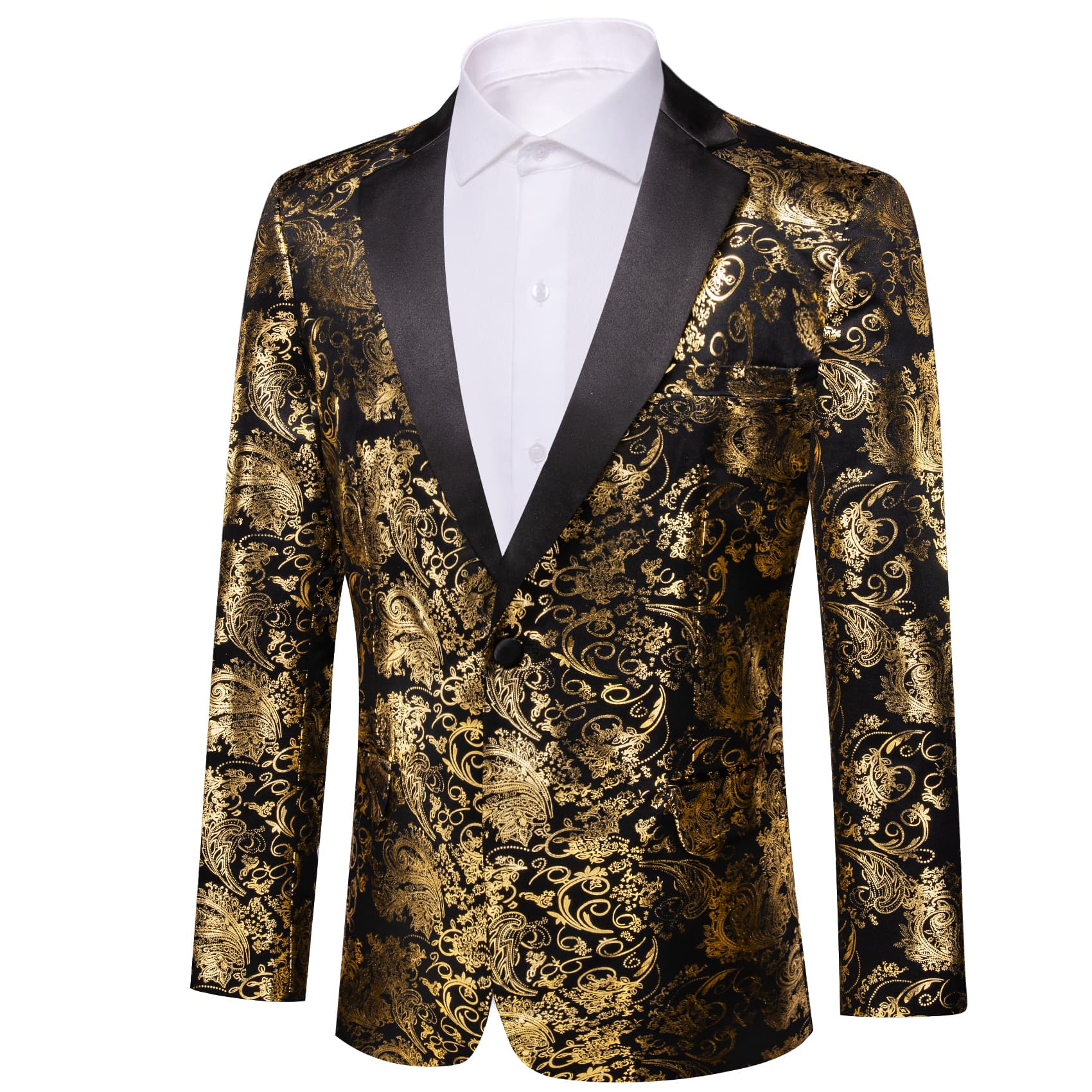 Men's Blazer Black Notched Lapel Gold Paisley Suit Top