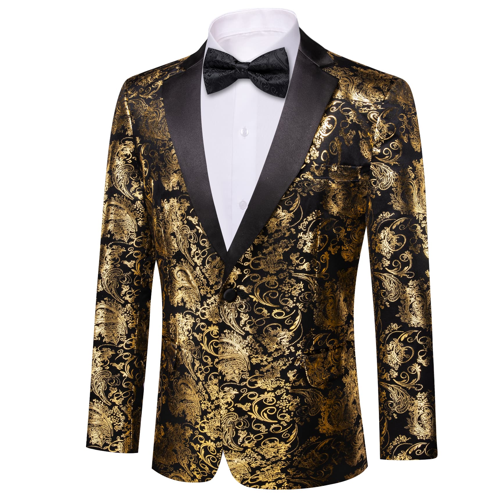 Men's Blazer Black Notched Lapel Gold Paisley Suit Top