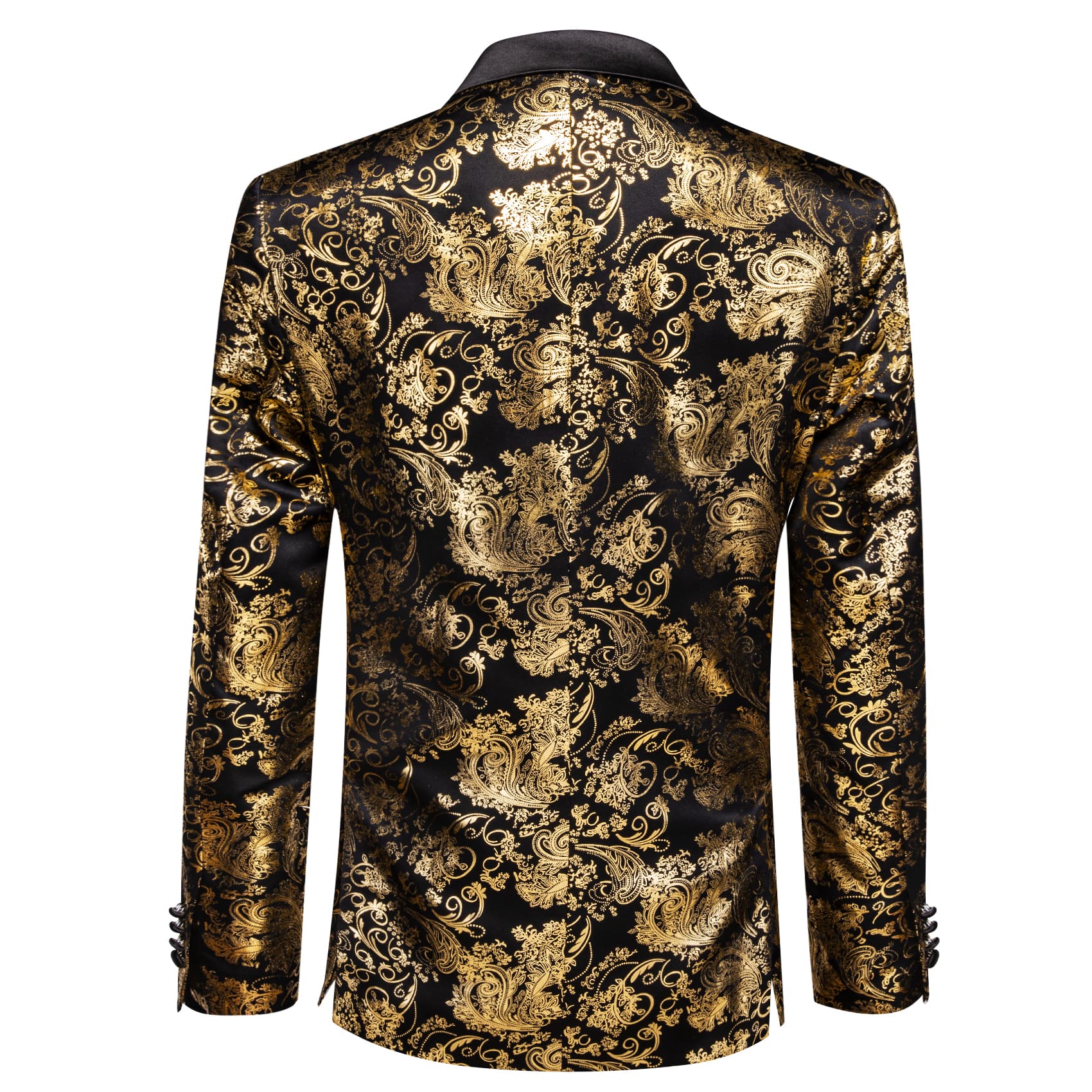 Men's Blazer Black Notched Lapel Gold Paisley Suit Top