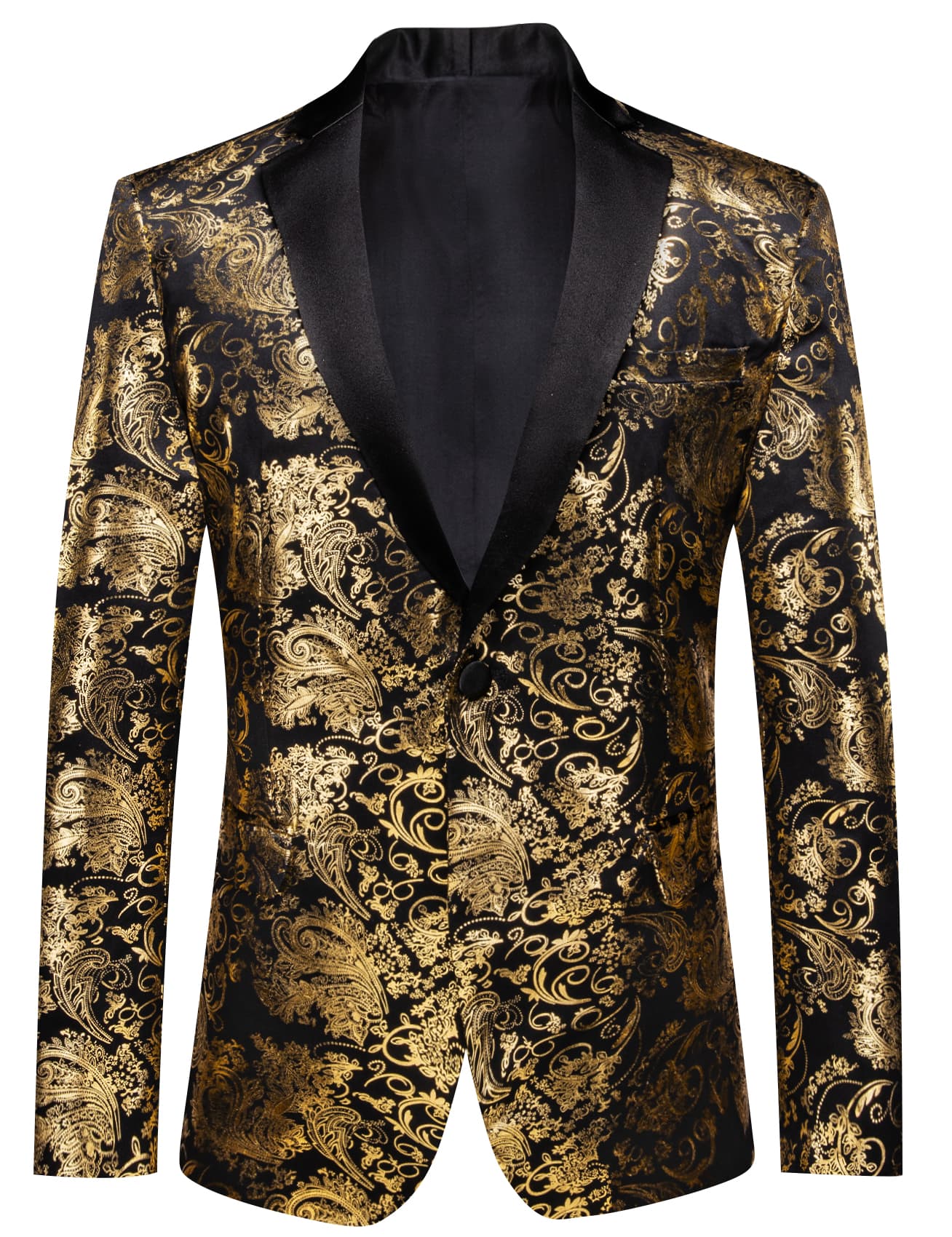 Men's Blazer Black Notched Lapel Gold Paisley Suit Top