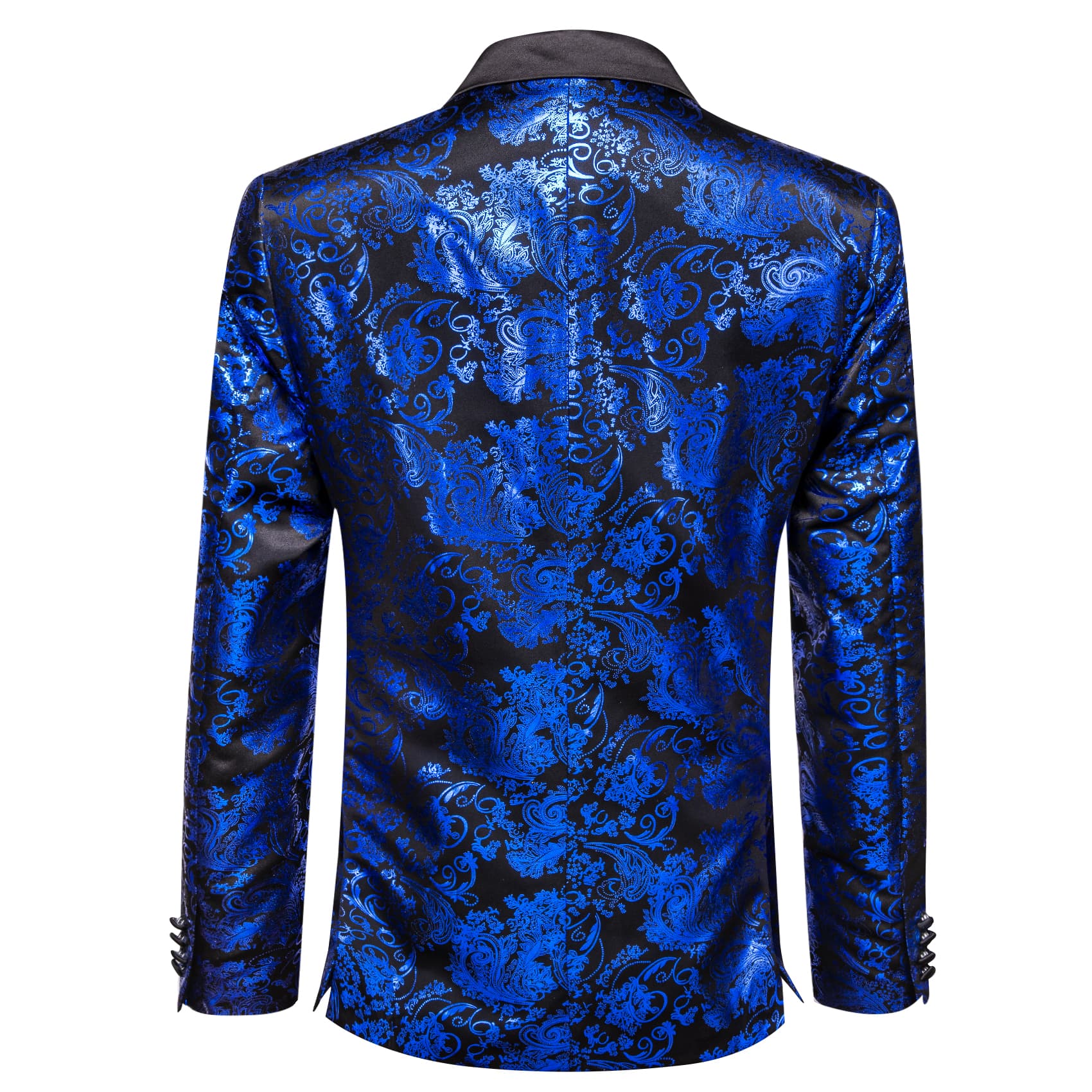 Men's Blue Blazer Black Notched Lapel Silk Wedding Suit Top