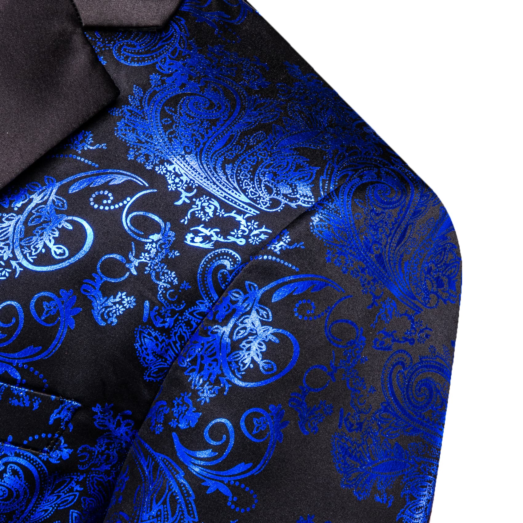 Men's Blue Blazer Black Notched Lapel Silk Wedding Suit Top