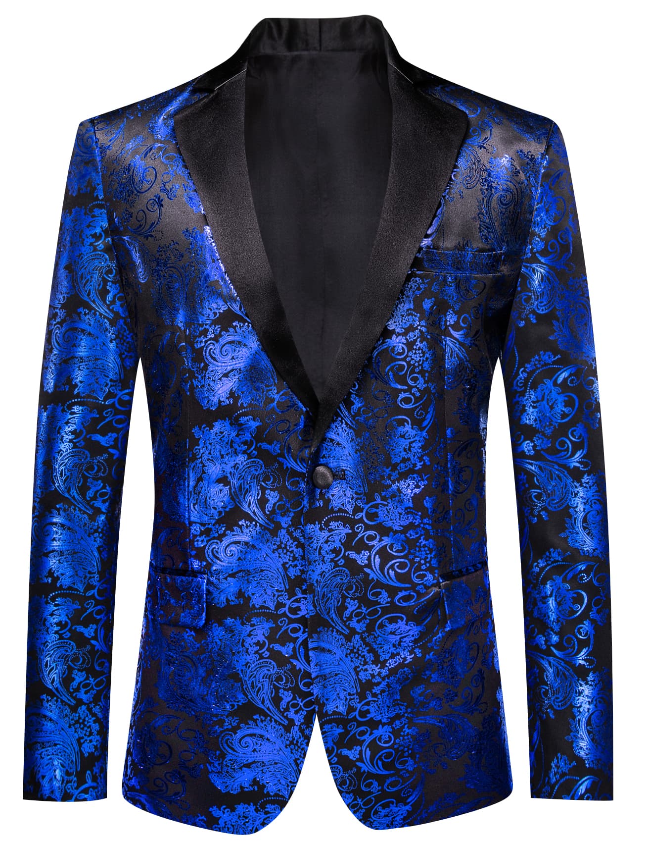 Men's Blue Blazer Black Notched Lapel Silk Wedding Suit Top