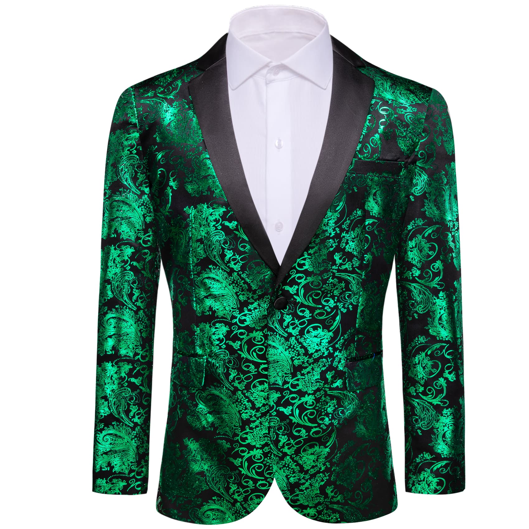 Barry Wang Notched Lapel Wedding Suit Men's Black Green Suit Blazer