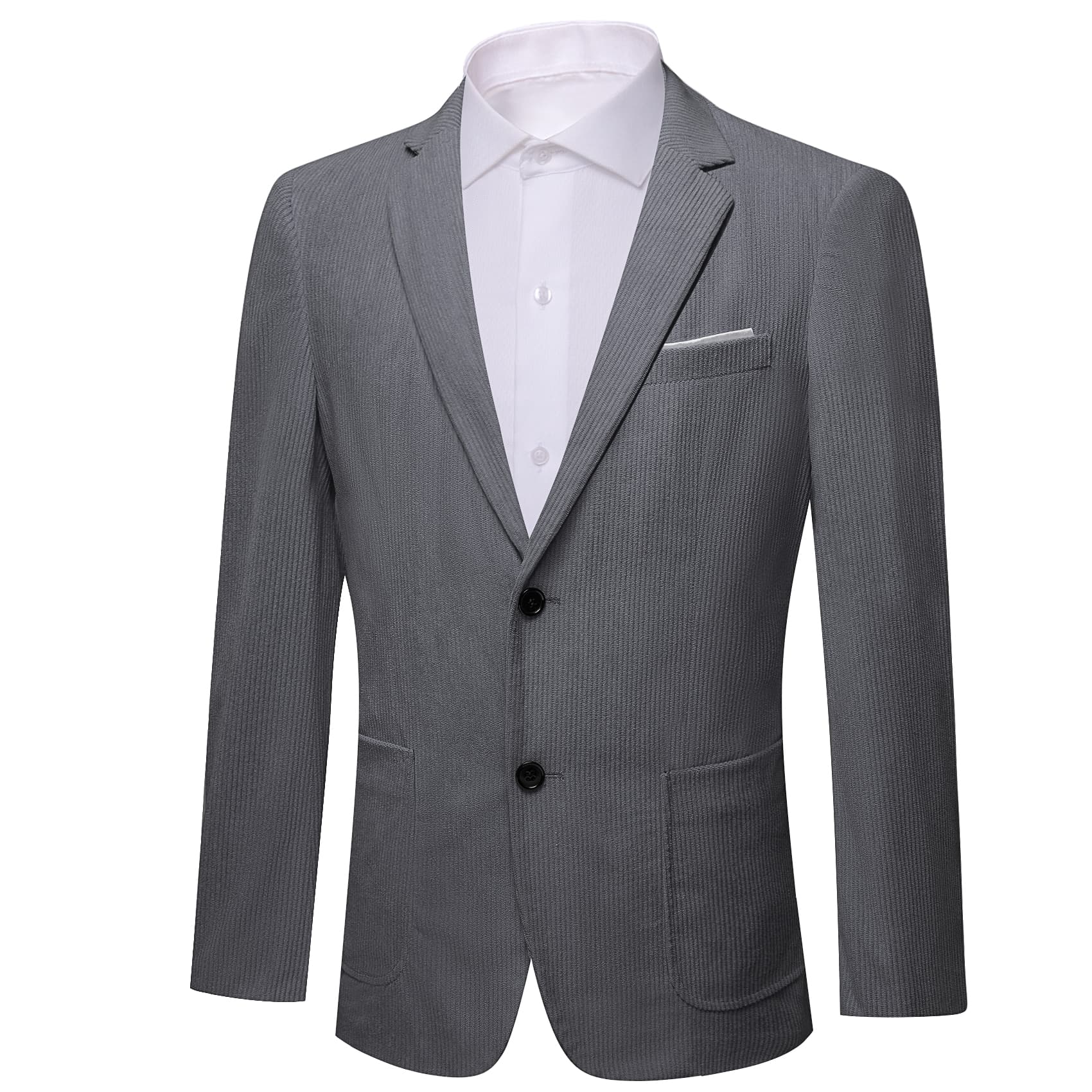 Cloud Grey Solid Mens Notched Lapel Corduroy Dress Suit