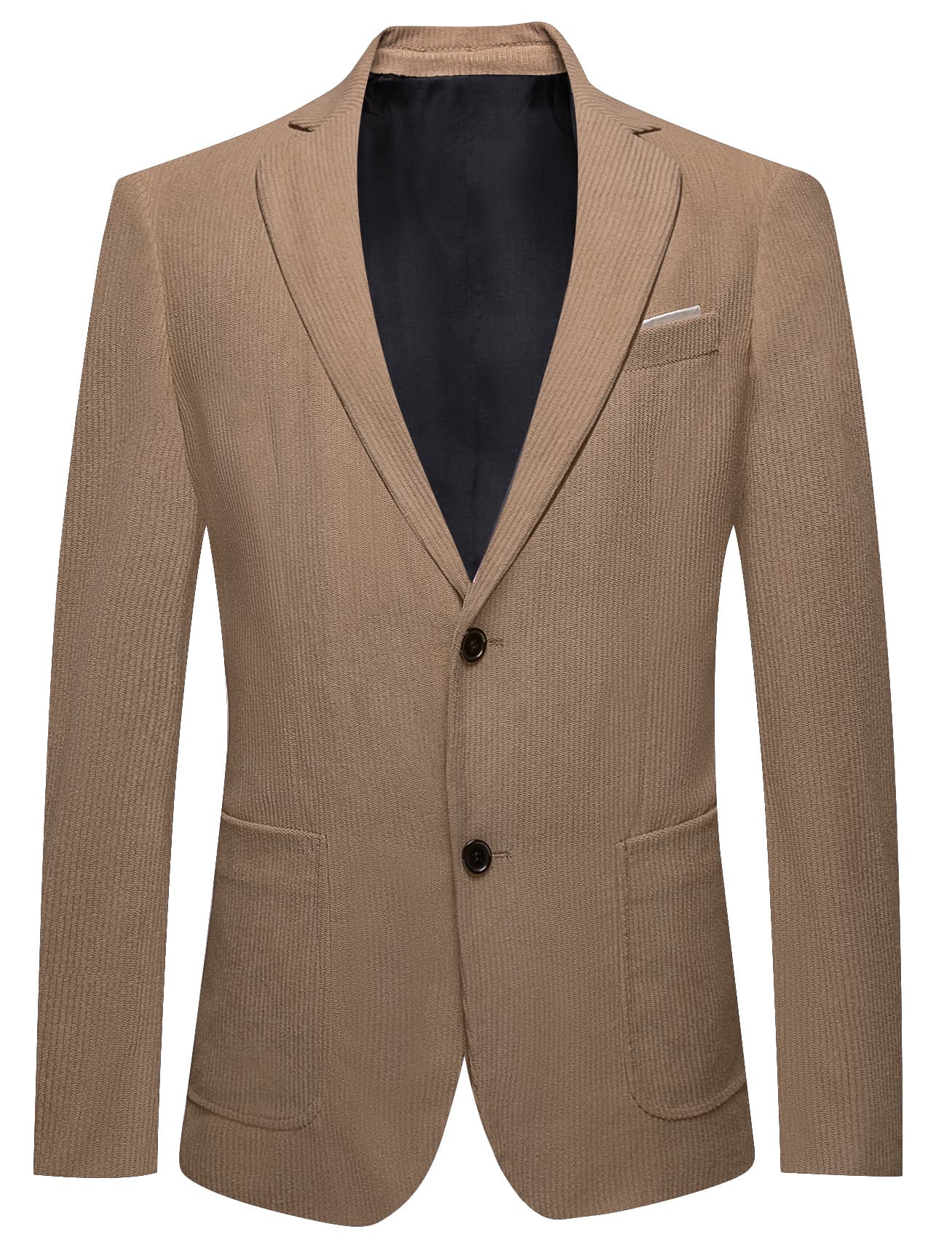 Tan Brown Solid Mens Notched Lapel Corduroy Wedding Suit