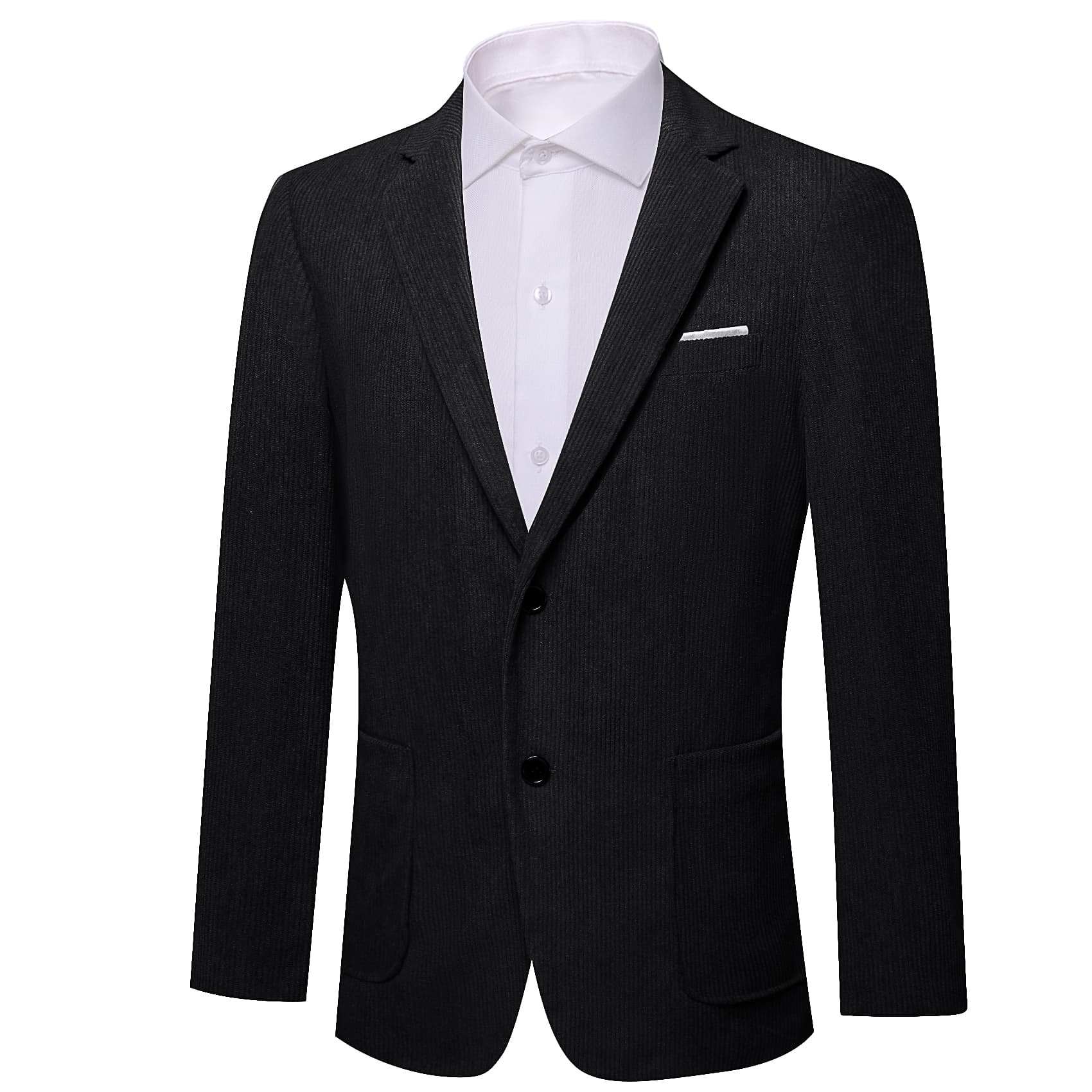 Black Wedding Suit Solid Mens Notched Lapel Corduroy Top