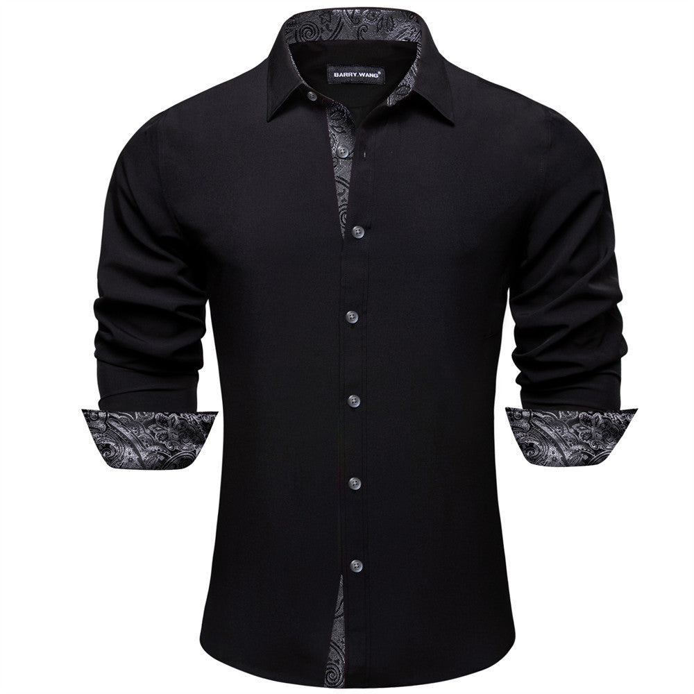 Barry Wang Black Grey Patchwork Long Sleeve Button Down Dress Shirt