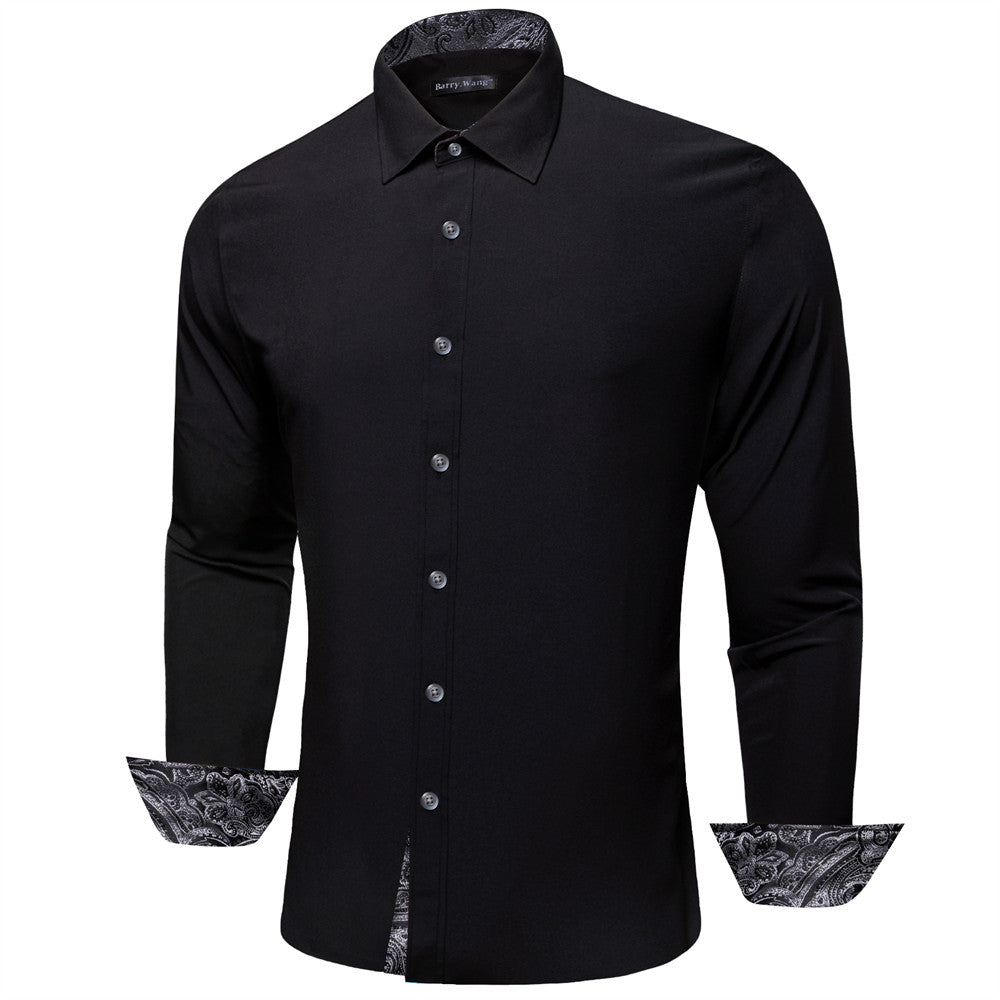 Barry Wang Black Grey Patchwork Long Sleeve Button Down Dress Shirt