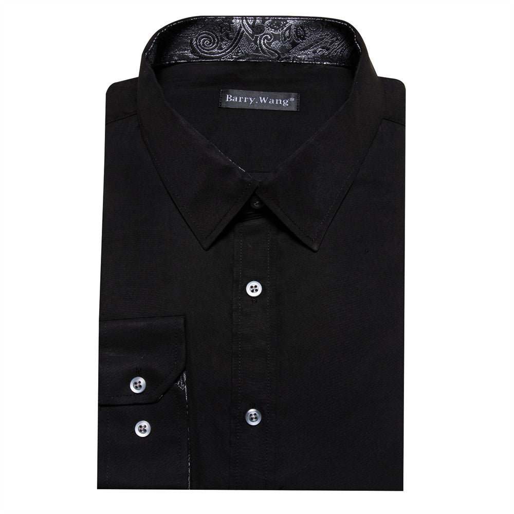 Barry Wang Black Grey Patchwork Long Sleeve Button Down Dress Shirt