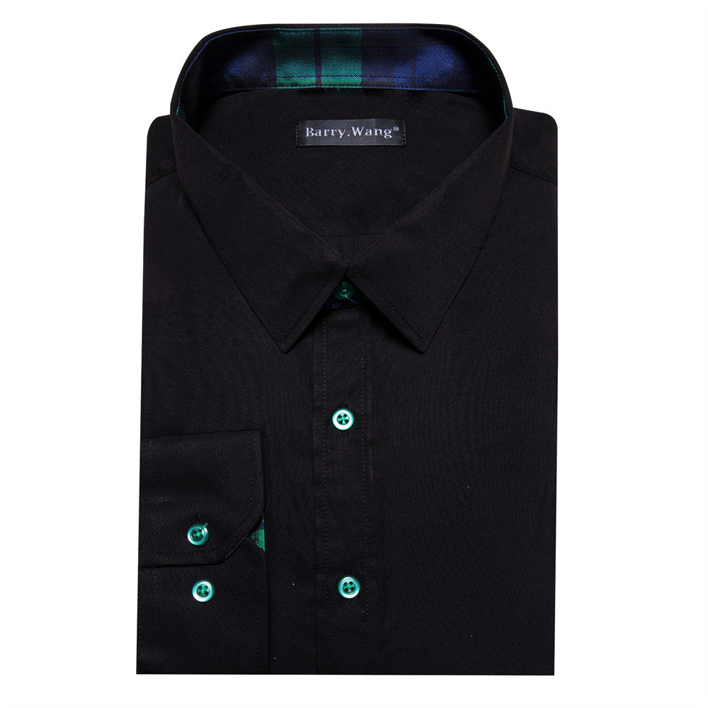 Barry Wang Black Green Patchwork Shirt Button Up Long Sleeve Collared Shirt