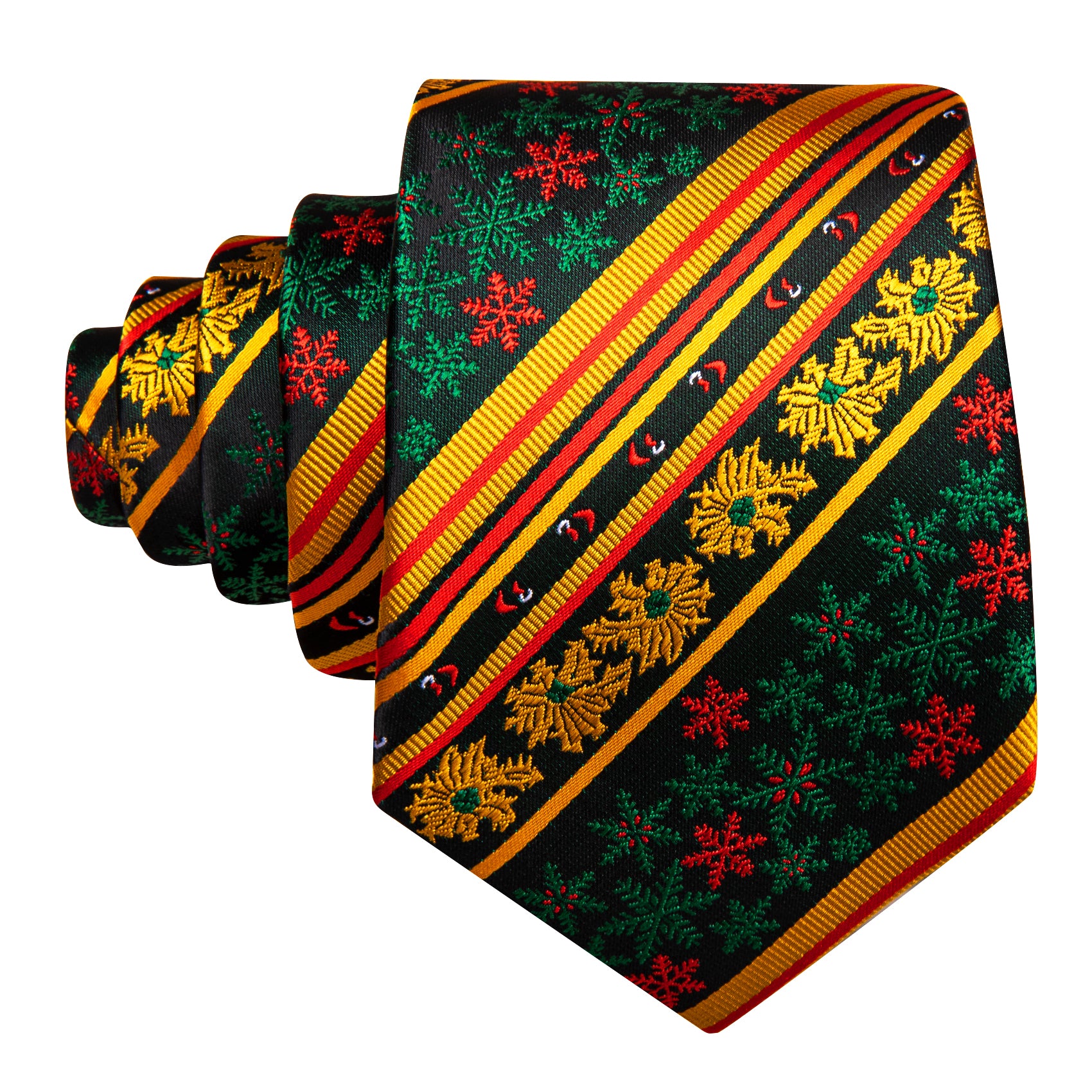 Barry Wang Green Gold Snowflake Stripes Mens Christmas Tie Set