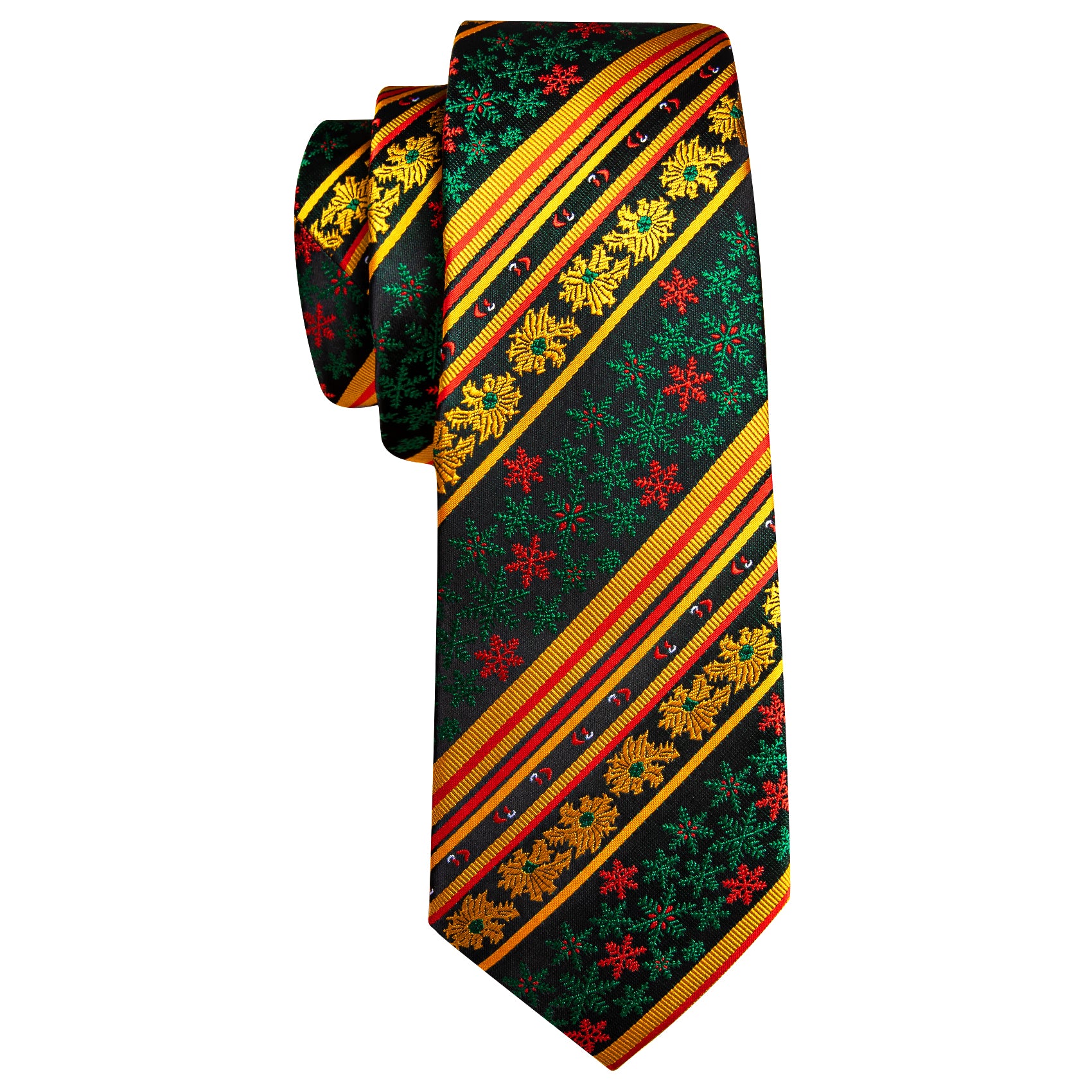 Barry Wang Green Gold Snowflake Stripes Mens Christmas Tie Set