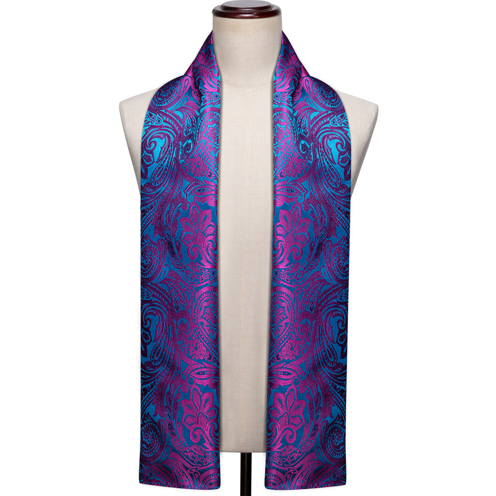 Barry Wang Blue Purple Floral Silk Pattern Scarf