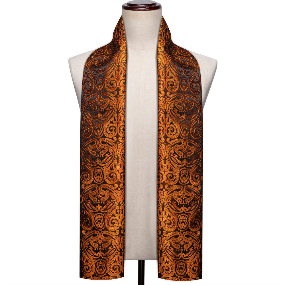 Barry Wang Silk Gold Floral Scarf Accessory for Men