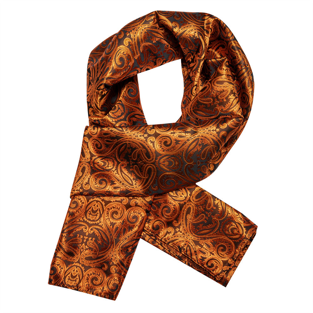 Barry Wang Silk Gold Floral Scarf Accessory for Men