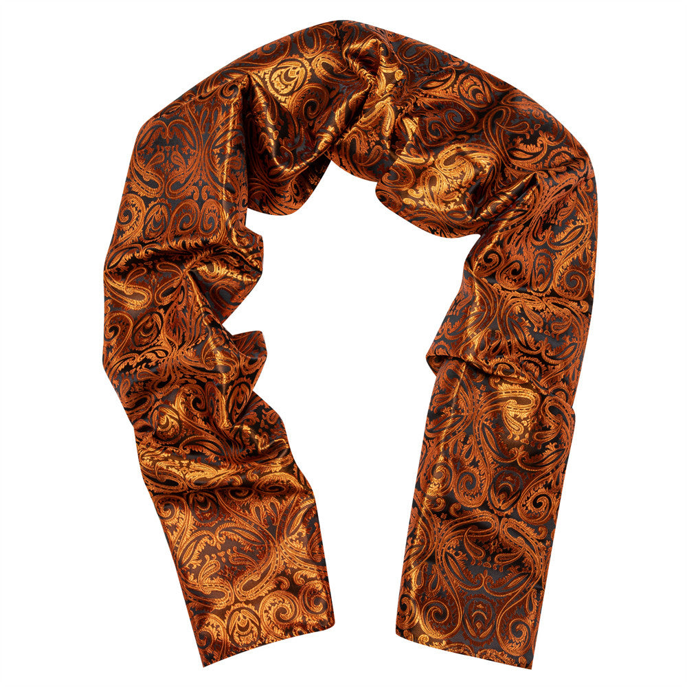 Barry Wang Silk Gold Floral Scarf Accessory for Men