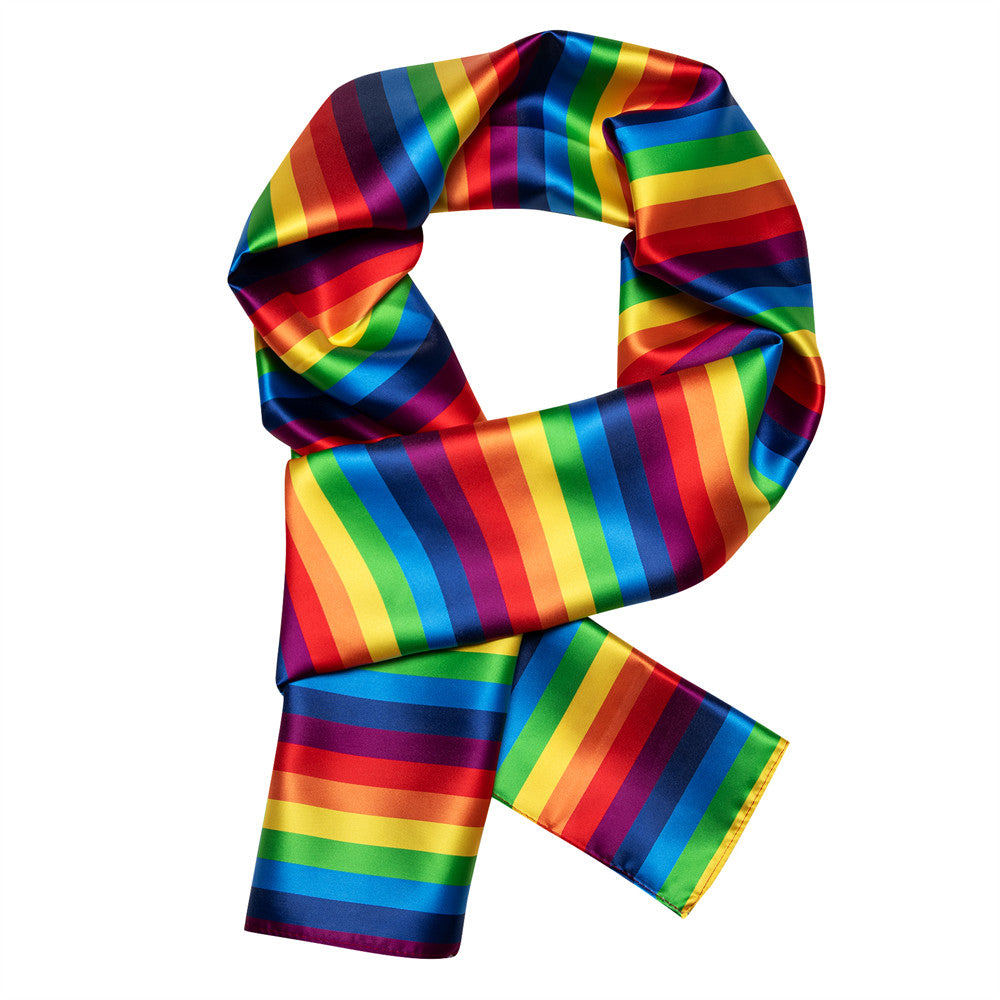 Barry Wang Rainbow Striped Silk Scarf for Men Accessory