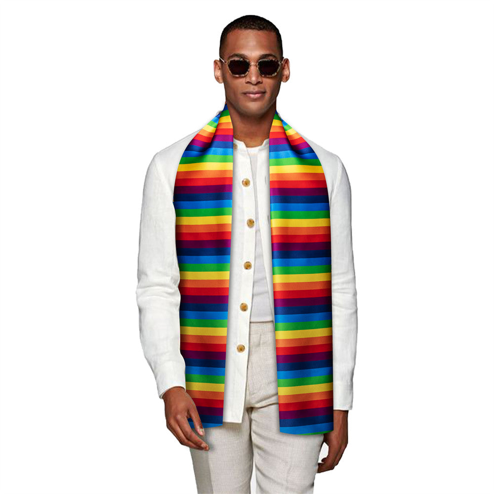 Barry Wang Rainbow Striped Silk Scarf for Men Accessory