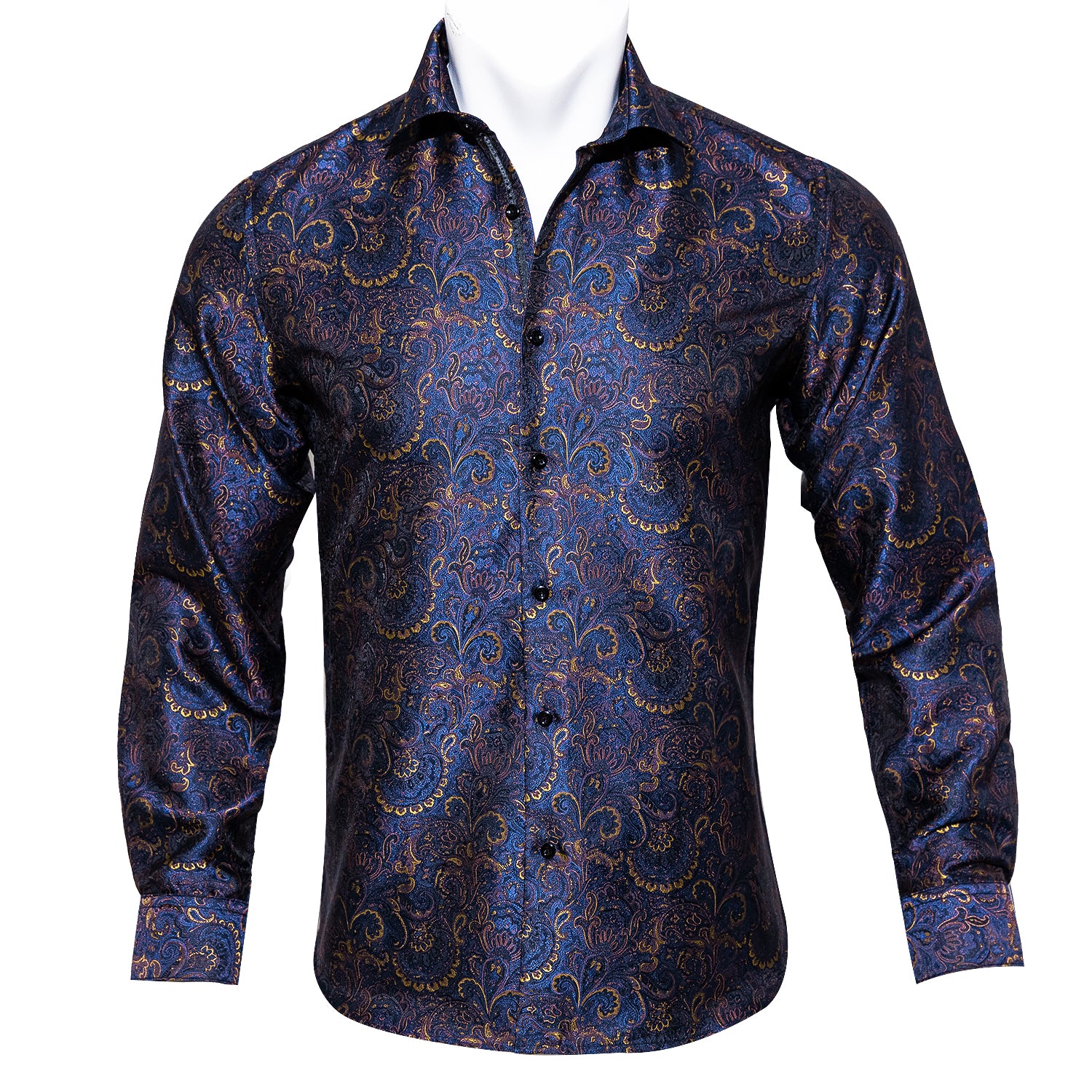 Barry.wang Luxury Blue Golden Floral Shirt