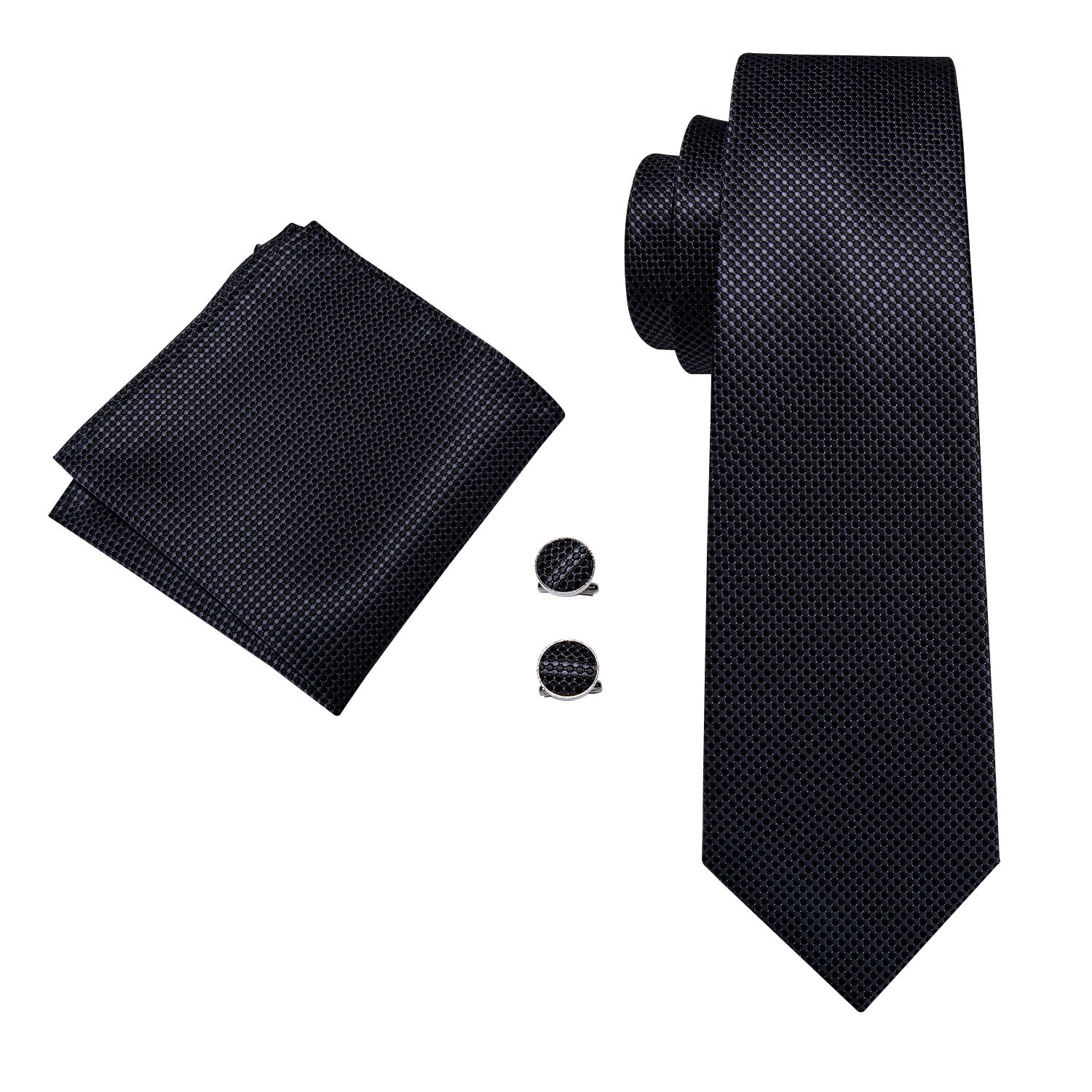 Black Striped Tie Hanky Cufflinks Set