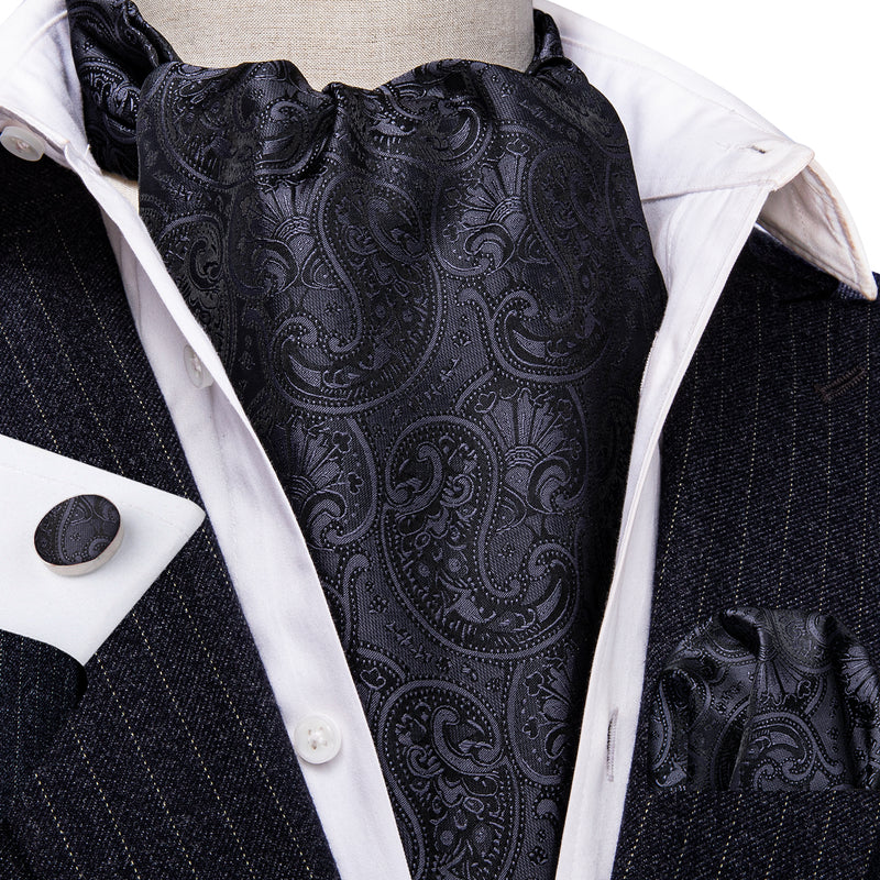 Black Floral Ascot Handkerchief Cufflinks – BarryWang