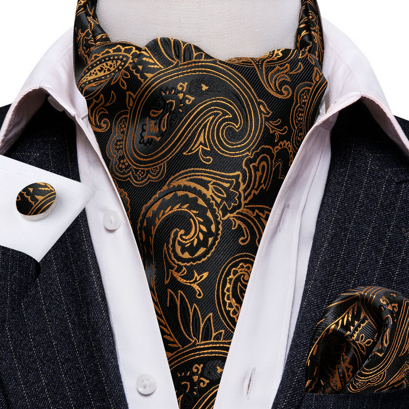 Black Golden Paisley Ascot Handkerchief Cufflinks – BarryWang