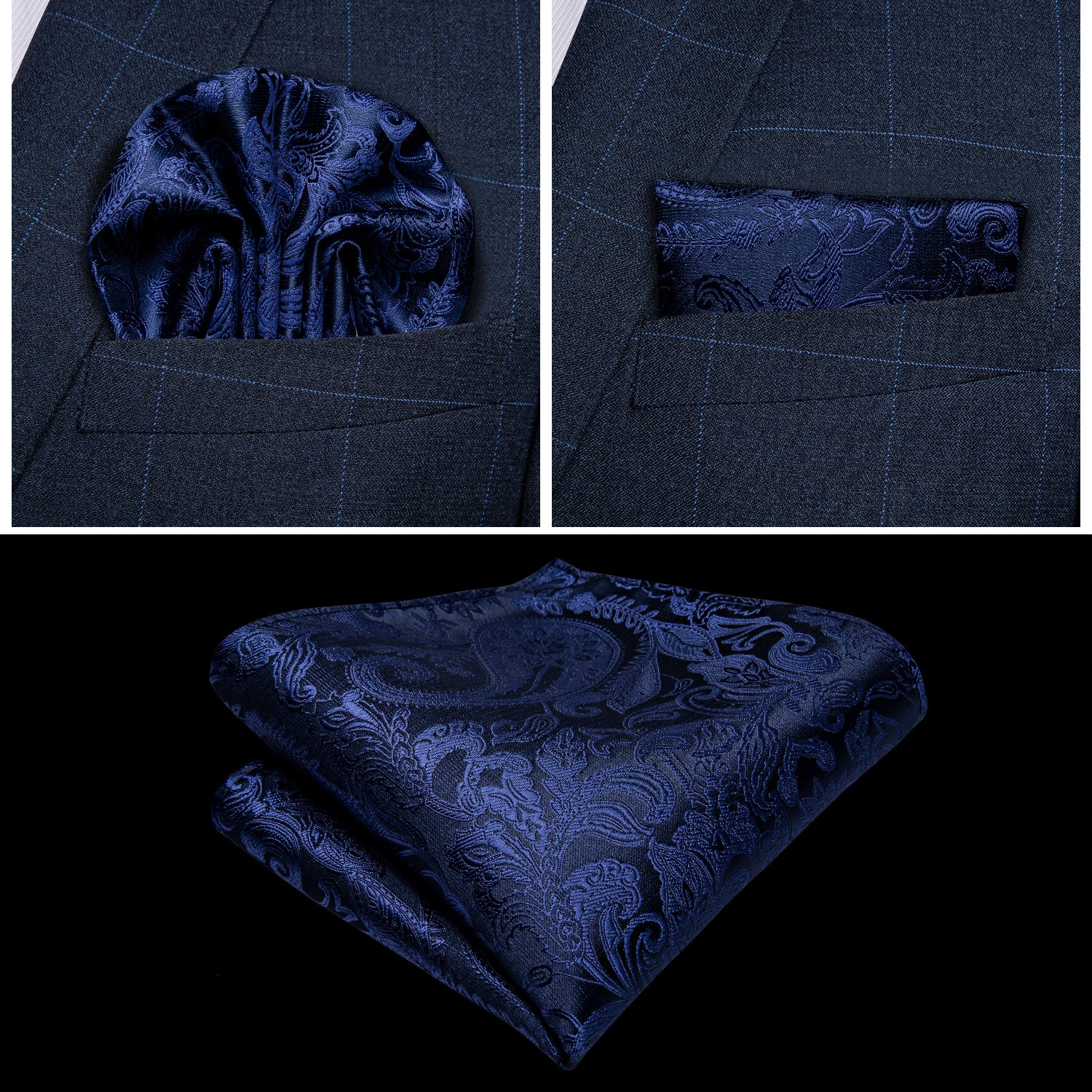 Men's Blue Paisley Silk Vest Bow Tie Pocket square Cufflinks