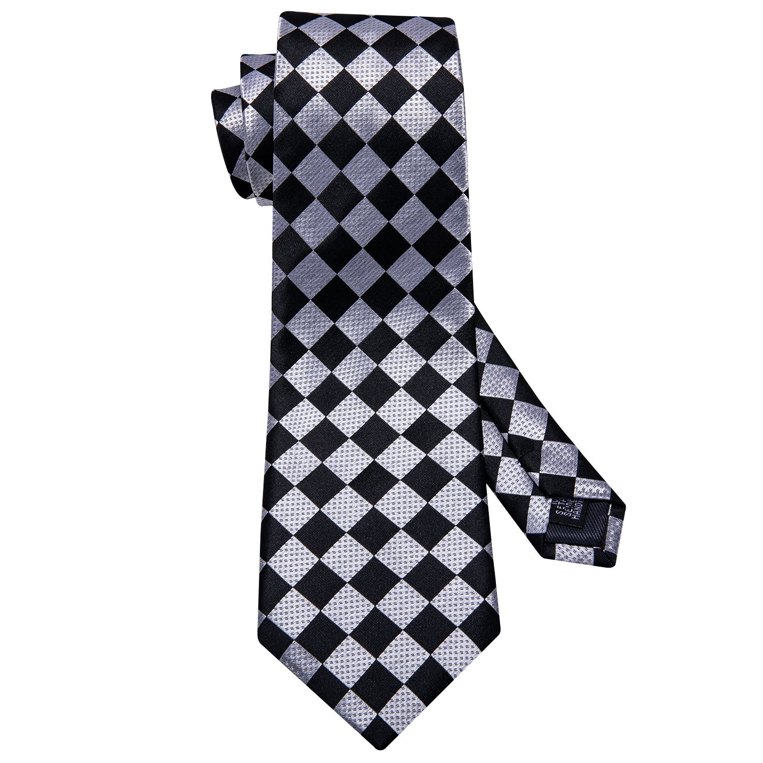 Awesome Black Plaid Tie Pocket Square Cufflinks Set