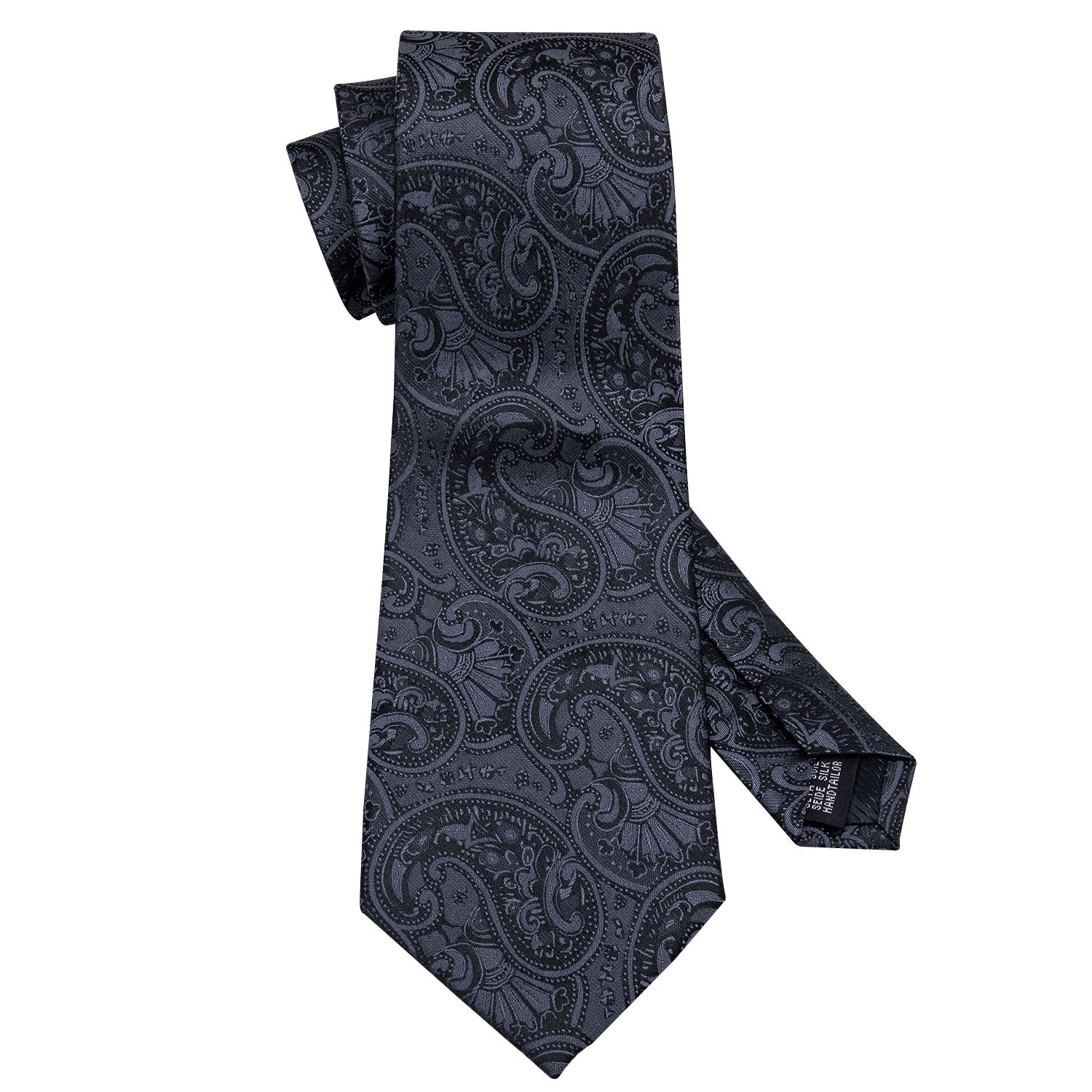 Classic Black Floral Silk Tie Hanky Cufflinks Set