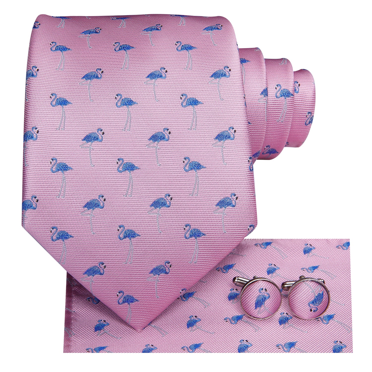 Flamingo Pink Tie Pocket Square Cufflinks Set