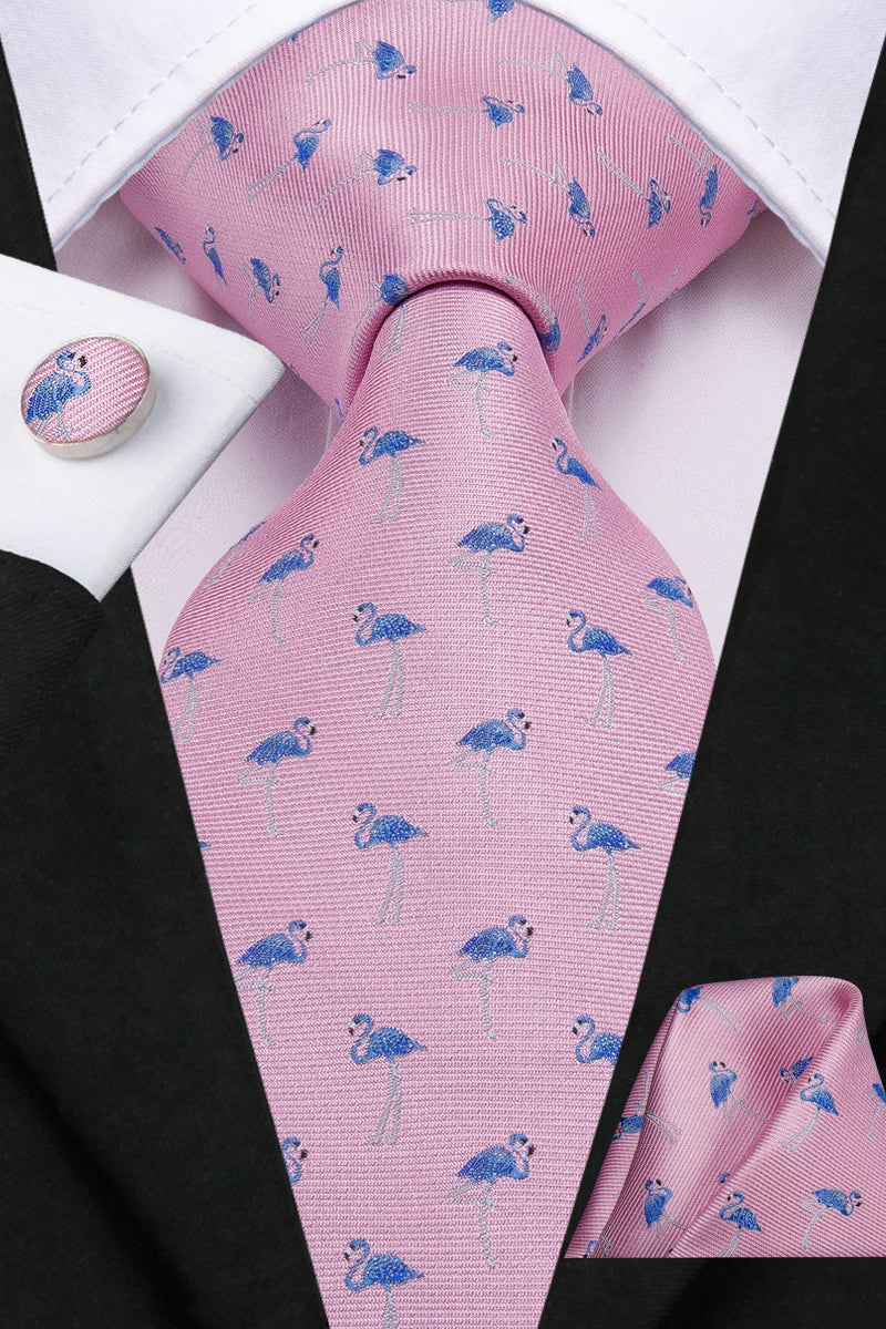 Flamingo Pink Tie Pocket Square Cufflinks Set